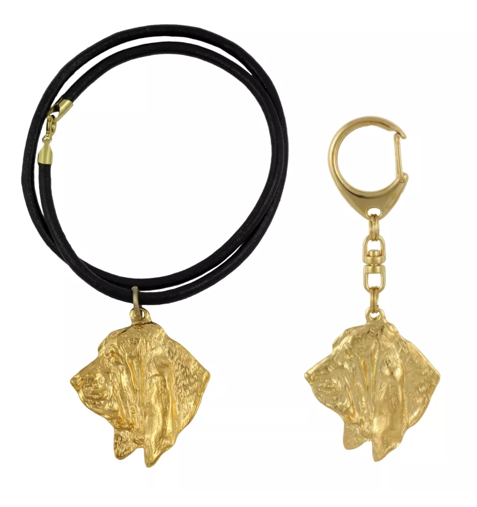Basset Hound I - porte-clés et collier avec chien dans une boîte, produit plaqué or de haute qualité, marque Art-Dog
