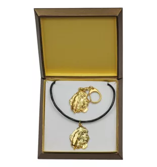 Basset Hound III - keychain and necklace with a dog in a box, high-quality gold-plated product, Art-Dog brand