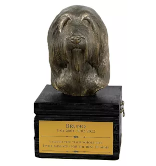 Bearded Collie, Highland Collie, Mountain Collie - an urn with an engraving and a sculpture of a dog, a handmade product by the Art-Dog brand.