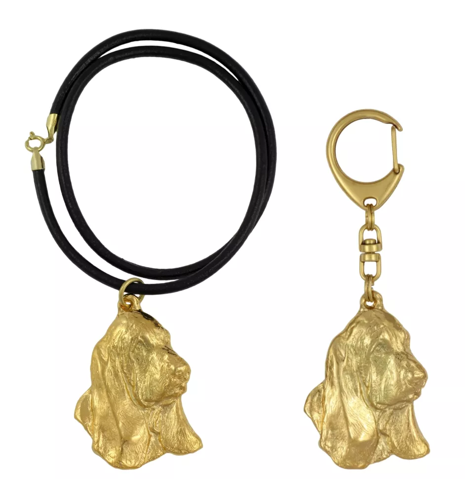 Basset Hound II - porte-clés et collier avec chien dans une boîte, produit plaqué or de haute qualité, marque Art-Dog