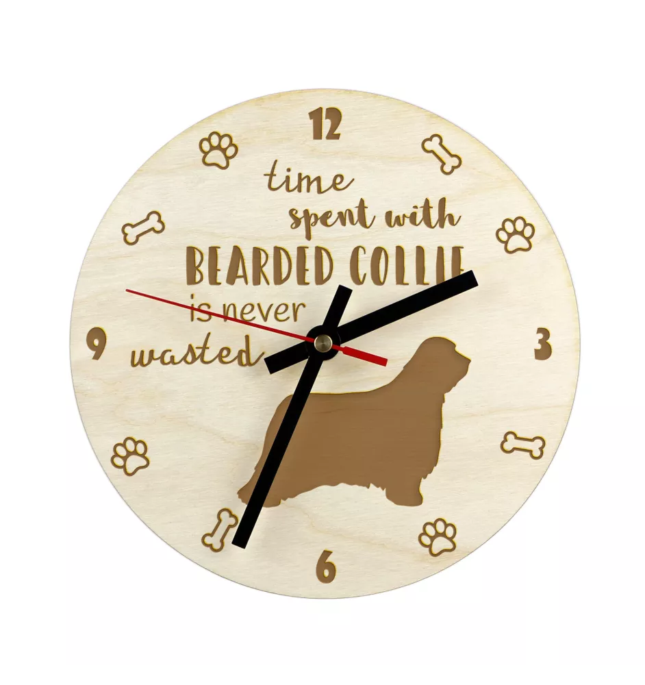 Bearded Collie, Highland Collie, Mountain Collie - clock with a dog, wooden clock, wall clock for dog lovers, clock for desk and shelf, Art-Dog