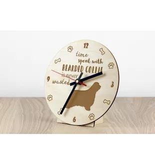 Bearded Collie - Hundeuhr, Holzuhr, Wanduhr für Hundefreunde, Tisch- und Regaluhr, Art-Dog