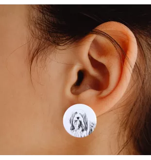 Collie Barbu, Bearded collie, Parfois appelé colley barbu - boucles d'oreilles uniques avec un chien, votre animal de compagnie sur un porte-clés, marque propre Art-Dog