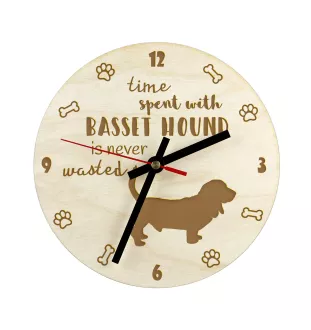 Basset Hound - Hundeuhr, Holzuhr, Wanduhr für Hundefreunde, Tisch- und Regaluhr, Art-Dog