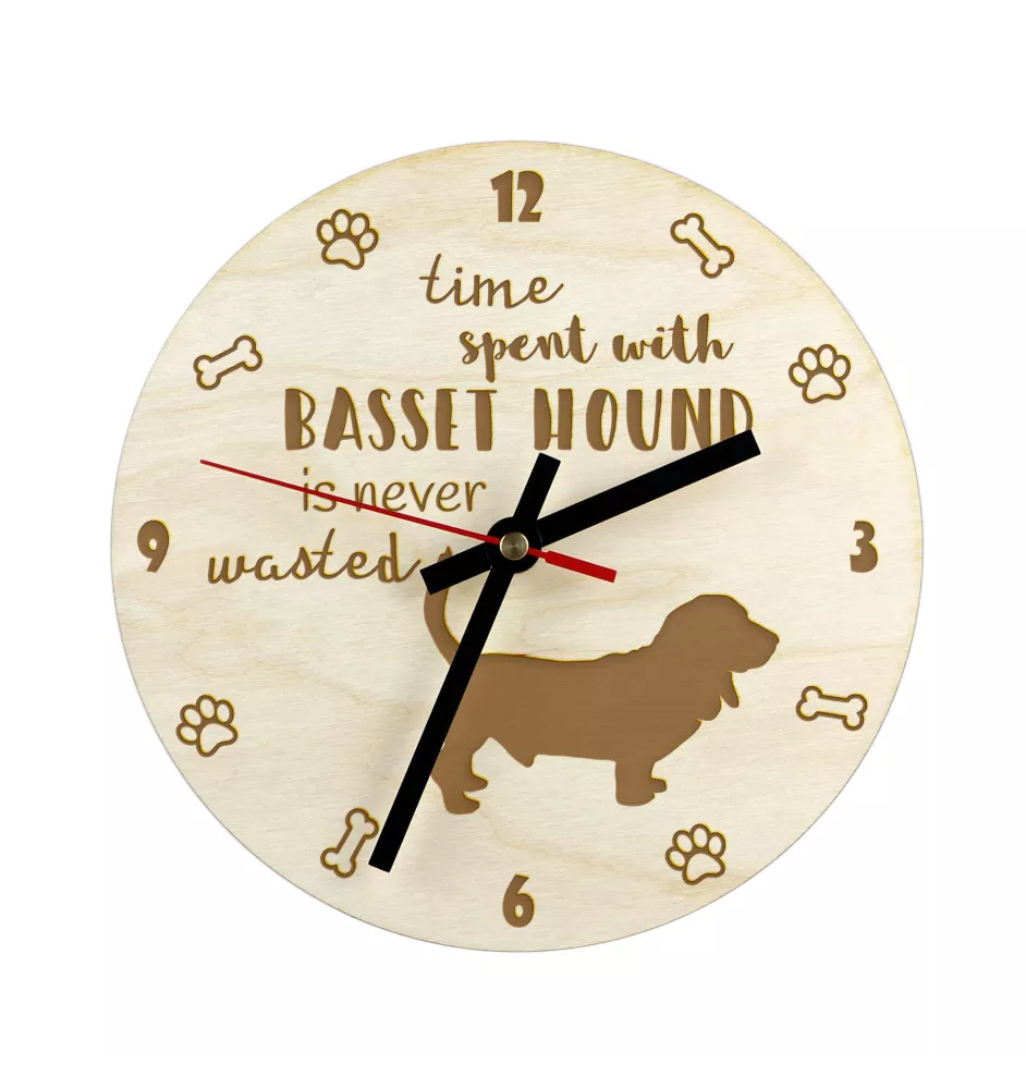 Basset Hound - horloge avec chien, horloge en bois, horloge murale pour les amoureux des chiens, horloge de bureau et étagère, Art-Dog