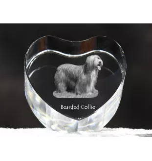 Collie Barbu, Bearded collie, Parfois appelé colley barbu - une photo de chien dans un cristal, un cœur en cristal, un cadre photo exceptionnel de la marque Art-Dog