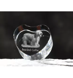 Collie Barbu, Bearded collie, Parfois appelé colley barbu - une photo de chien dans un cristal, un cœur en cristal, un cadre photo exceptionnel de la marque Art-Dog