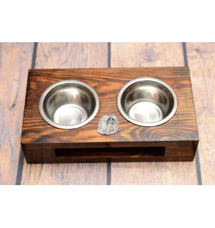 Collie Barbu, Bearded collie, Parfois appelé colley barbu - support en bois avec des bols pour chien, bols pour chien en acier, cadeau pour l'adoption d'un chien de la marque Art-Dog