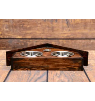 Basset Hound III - wooden stand with bowls for a dog, decorative dog bowls, a gift for adopting a dog from the Art-Dog brand