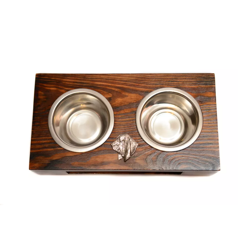 Basset Hound I - Holzständer mit Näpfen für Hunde, Edelstahlnäpfe, Geschenk zur Adoption eines Hundes von der Marke Art-Dog