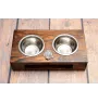 Basset Hound III - wooden stand with bowls for a dog, steel dog bowls, a gift for adopting a dog from the Art-Dog brand