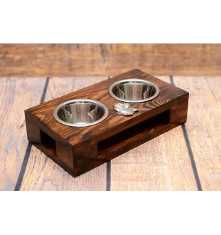 Basset Hound II - Holzständer mit Näpfen für Hunde, Edelstahlnäpfe, Geschenk zur Adoption eines Hundes von der Marke Art-Dog