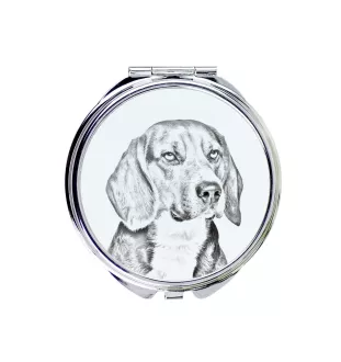 Beagle - Taschenspiegel mit Hund, personalisierter Taschenspiegel, kompakter Spiegel mit Art-Dog-Logo