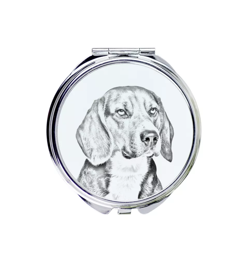 Beagle - Taschenspiegel mit Hund, personalisierter Taschenspiegel, kompakter Spiegel mit Art-Dog-Logo