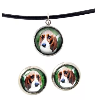 Basset Hound - jewelry with your photo box, set of necklace and earrings, personalized products from the Art-Dog brand