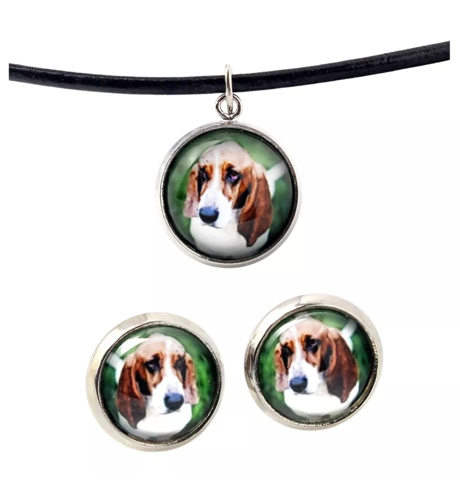 Basset Hound - jewelry with your photo box, set of necklace and earrings, personalized products from the Art-Dog brand