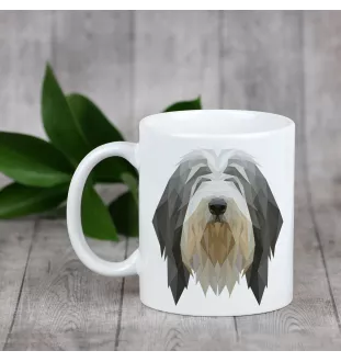 Bearded Collie, Highland Collie, Mountain Collie - cup with a geometric dog image and the inscription Art-Dog