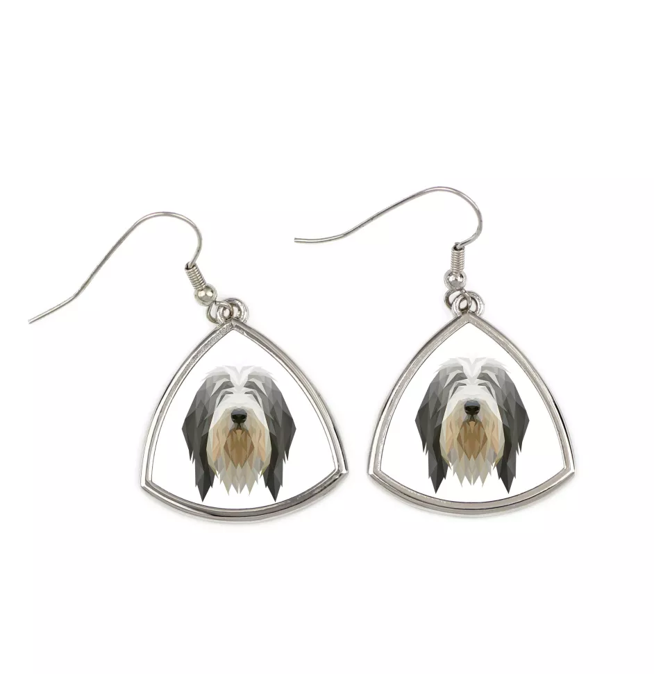 Bearded Collie, Highland Collie, Mountain Collie - earrings with a picture and the inscription geometric dog Art-Dog