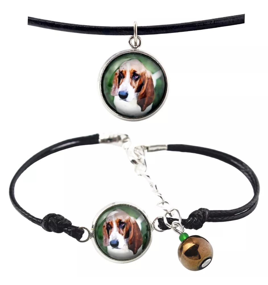 Basset Hound - a set of jewelry with your photo, handmade set, bracelet and necklace by Art.-Dog brand
