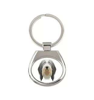 Bearded Collie - geometrischer Schlüsselanhänger mit Foto und Aufschrift Art-Dog