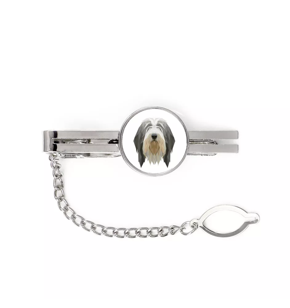 Bearded Collie, Highland Collie, Mountain Collie - geometric tie clip with a picture and inscription from Art-Dog