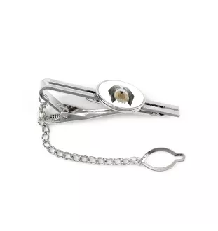 Bearded Collie - geometrische Krawattennadel mit Bild und Schriftzug von Art-Dog