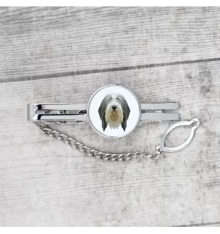 Bearded Collie, Highland Collie, Mountain Collie - geometric tie clip with a picture and inscription from Art-Dog