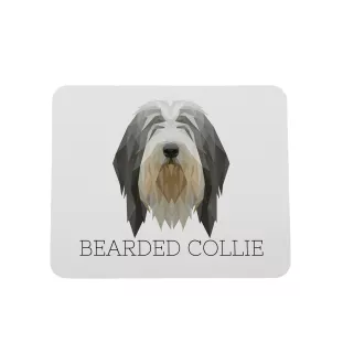 Bearded Collie - geometrisches Mauspad mit Bild und Aufschrift von Art-Dog