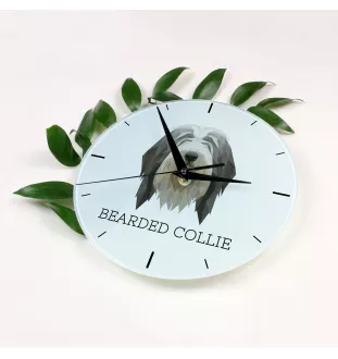 Bearded Collie - geometrische Wanduhr mit Bild und Aufschrift der Marke Art-Dog