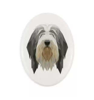 Bearded Collie - Fliese mit geometrischem Bild und Schriftzug der Marke Art-Dog