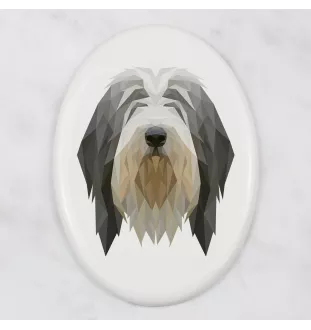 Bearded Collie - Fliese mit geometrischem Bild und Schriftzug der Marke Art-Dog