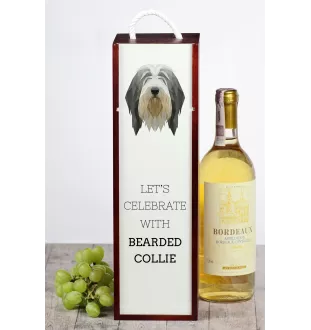 Collie Barbu, Bearded collie, Parfois appelé colley barbu - une boîte géométrique avec une photo et un texte pour le vin de la marque Art-Dog