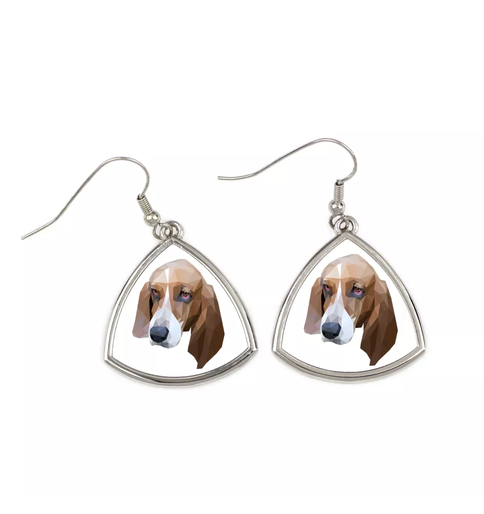 Basset Hound - boucles d'oreilles avec une photo et un motif de chien géométrique Art-Dog