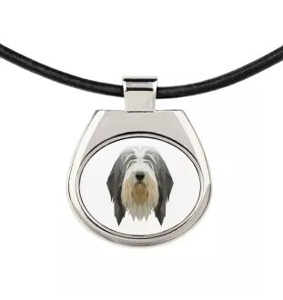 Bearded Collie - Halskette mit einem Foto und einem geometrischen Schriftzug der Marke Art-Dog