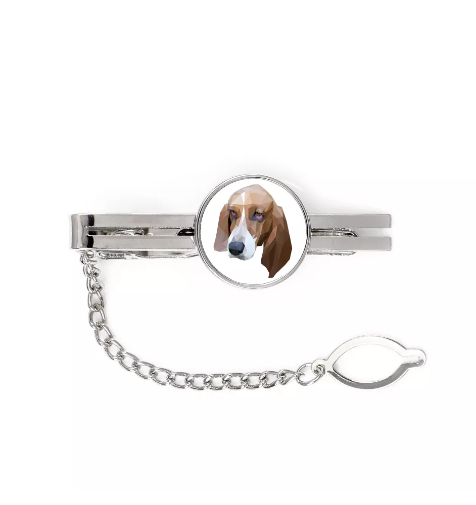 Basset Hound - geometric tie clip with a picture and inscription from Art-Dog