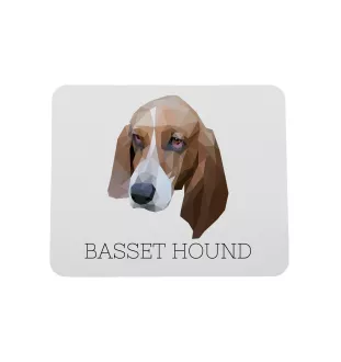 Basset Hound - geometrisches Mauspad mit Bild und Aufschrift von Art-Dog