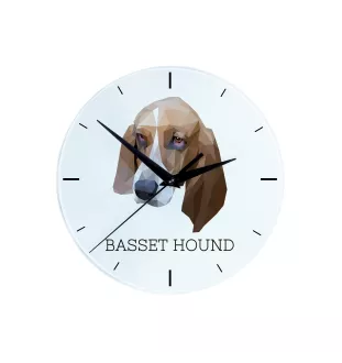 Basset Hound - horloge murale géométrique avec photo et logo de la marque Art-Dog