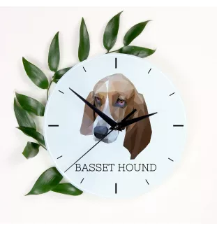 Basset Hound - horloge murale géométrique avec photo et logo de la marque Art-Dog
