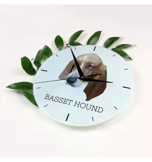 Basset Hound - horloge murale géométrique avec photo et logo de la marque Art-Dog