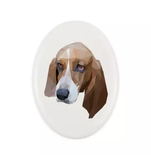 Basset Hound - Fliese mit geometrischem Bild und Schriftzug der Marke Art-Dog