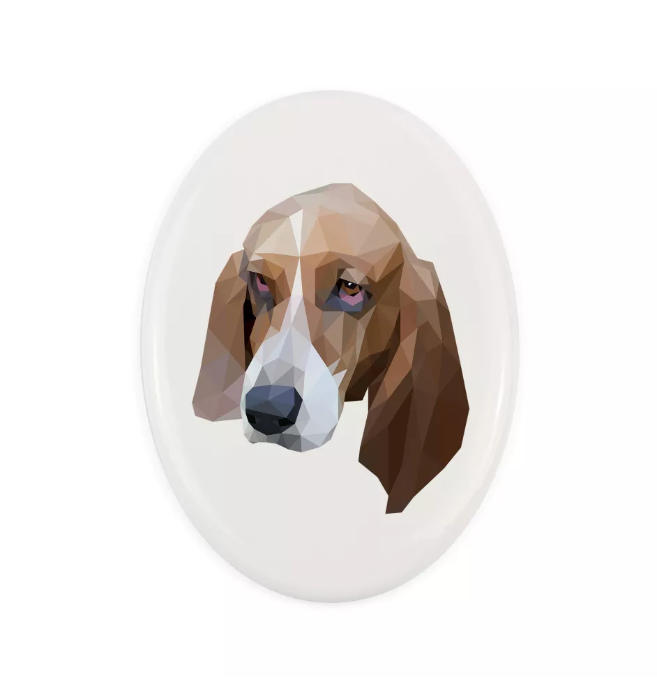 Basset Hound - Fliese mit geometrischem Bild und Schriftzug der Marke Art-Dog