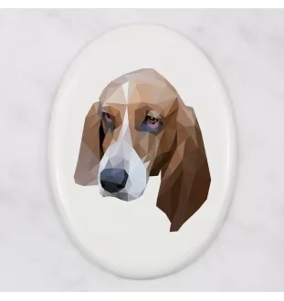 Basset Hound - Fliese mit geometrischem Bild und Schriftzug der Marke Art-Dog