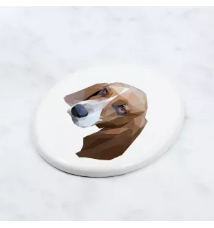 Basset Hound - une plaque avec une photo et un motif géométrique de la marque Art-Dog