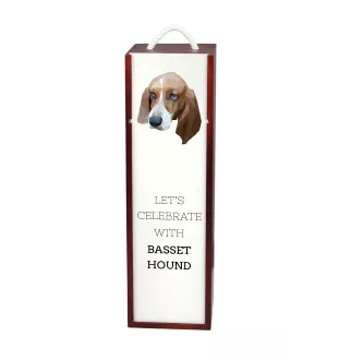 Basset Hound - une boîte géométrique avec une photo et un texte pour le vin de la marque Art-Dog