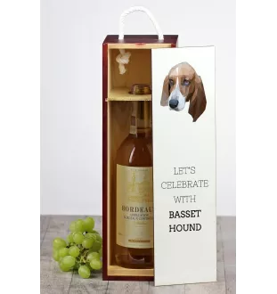 Basset Hound - une boîte géométrique avec une photo et un texte pour le vin de la marque Art-Dog
