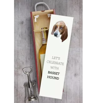 Basset Hound - une boîte géométrique avec une photo et un texte pour le vin de la marque Art-Dog