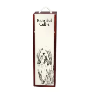 Collie Barbu, Bearded collie, Parfois appelé colley barbu - boîte à vin avec chien, boîte à alcool avec graphisme, boîte cadeau personnalisée de la marque Art-Dog