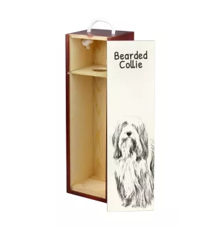 Collie Barbu, Bearded collie, Parfois appelé colley barbu - boîte à vin avec chien, boîte à alcool avec graphisme, boîte cadeau personnalisée de la marque Art-Dog