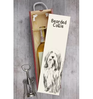 Collie Barbu, Bearded collie, Parfois appelé colley barbu - boîte à vin avec chien, boîte à alcool avec graphisme, boîte cadeau personnalisée de la marque Art-Dog