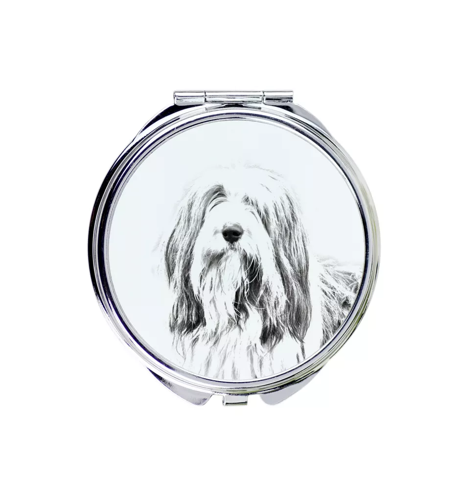 Bearded Collie - Taschenspiegel mit Hund, personalisierter Taschenspiegel, kompakter Spiegel mit Art-Dog-Logo